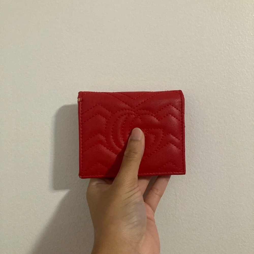 Luxurious Women’s Red with Gold Hardware Quilted Snap Button Zipper Wallet Purse
